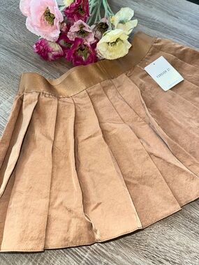 Forever 21 Tan Pleated Mini Skirt with Metallic Waistband
